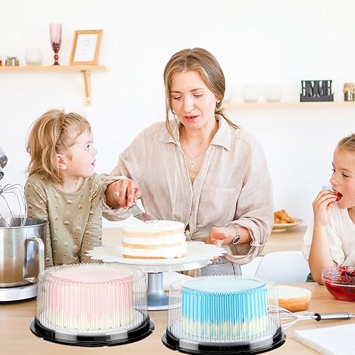Miniatura 6 de 20 unidades de contenedores redondos de transporte de PET transparente de 10 pulgadas con tapas de cúpula, soporte de plástico desechable para