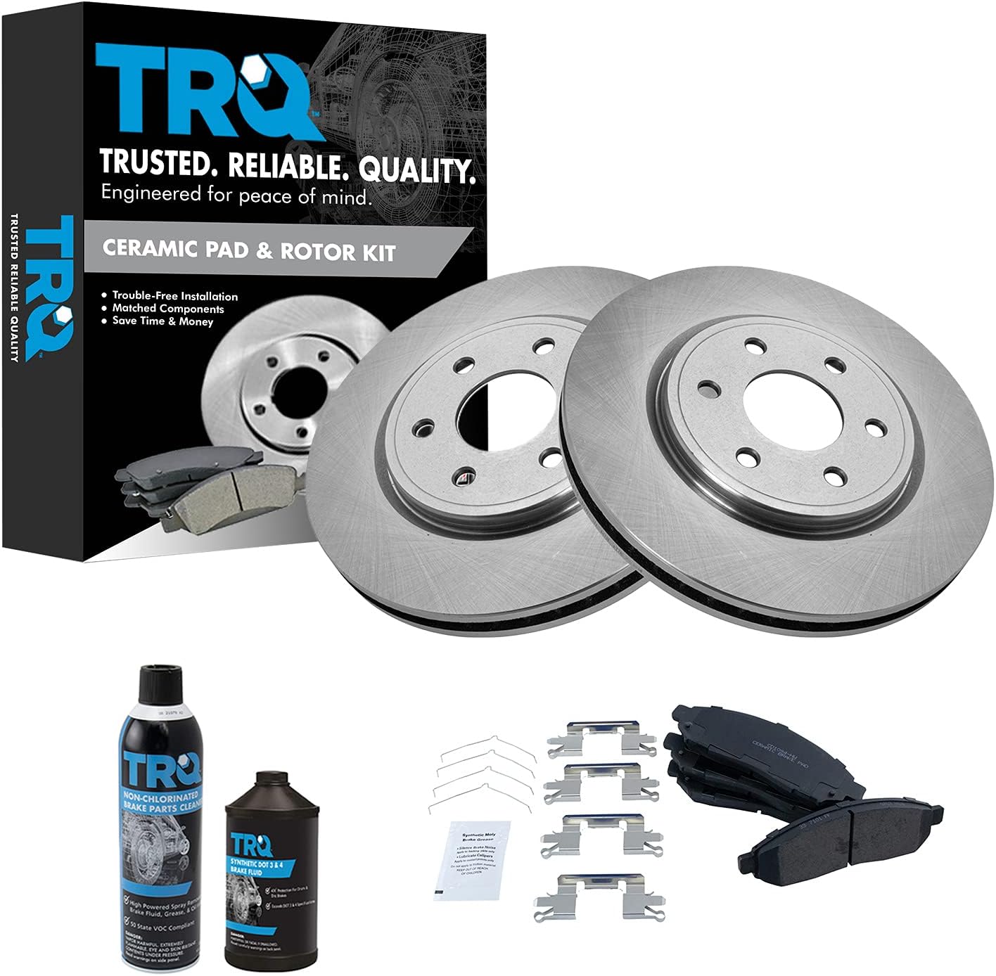 TRQ Front Brake Pad & Rotor Kit Brake Chemical Kit Brake Pads Brake Rotor Ceramic Compatible with 2005-2021 Nissan Frontier 2005-2012 Pathfinder 2005-2015 Xterra 2009-2012 Suzuki Equator