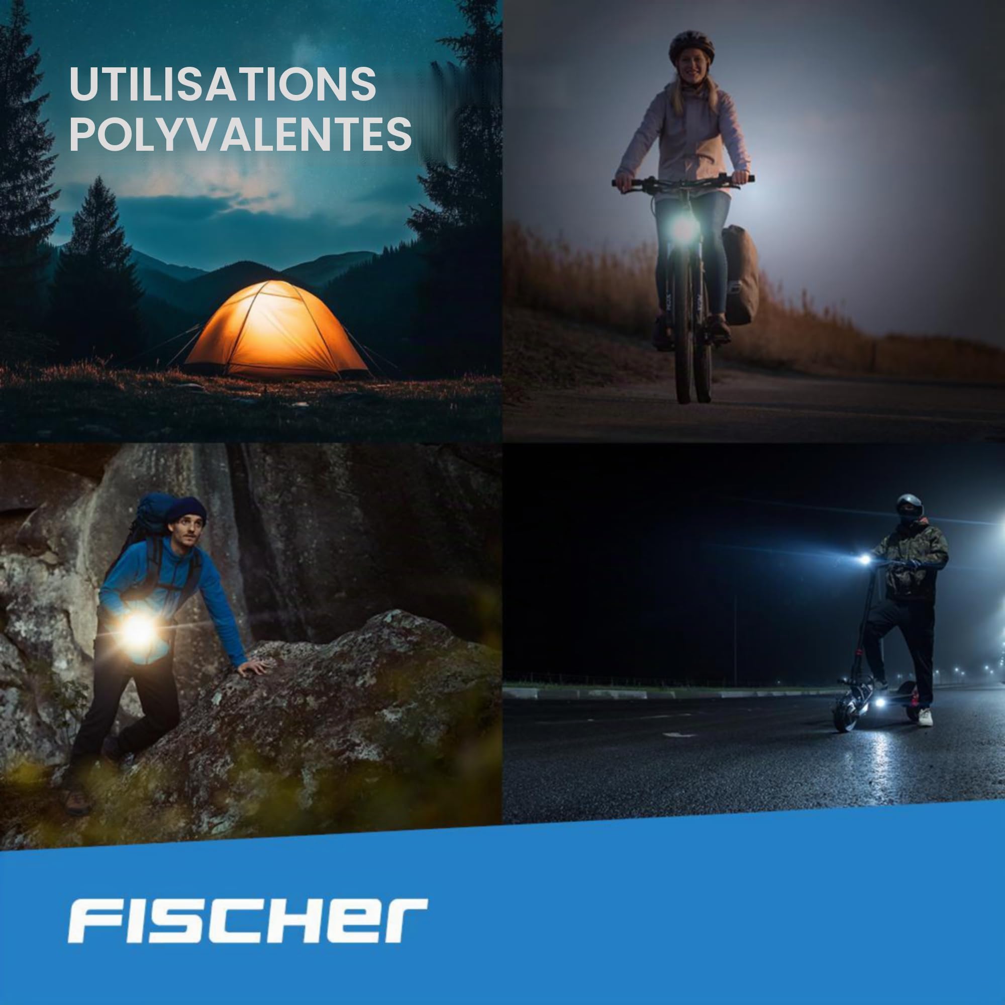 Fischer Kit d'éclairage LED pour vélo - Kit d'éclairage de vélo - Rechargeable par USB - Feu Avant et arrière - Éclairage de Sol