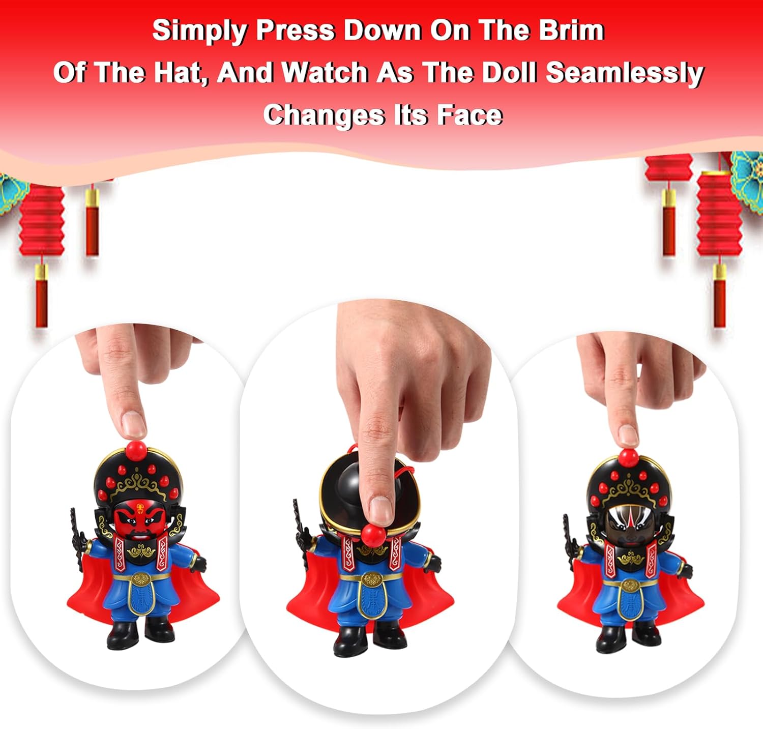 YUE MOTION Sichuan Opera Face Changing Doll -3 Pack-Mask Shifting Puppet Decoration - Bian Lian Plastic Decorative Ornament Toys with 4 Unique Faces - Fidget Toys for Christmas Stocking Stuffer