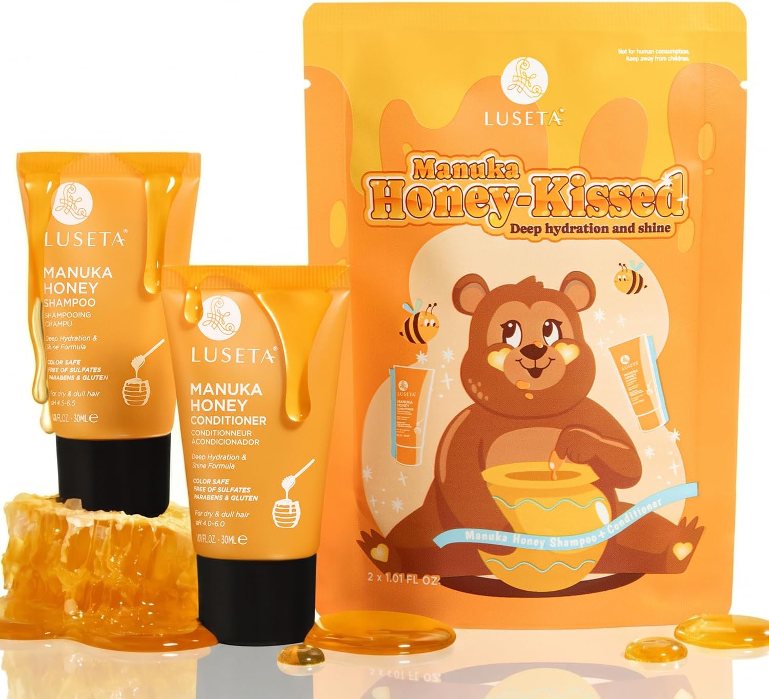 Luseta Manuka Honey Travel Shampoo and Conditioner for Dry Hair 1.01oz*2