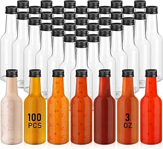 Zubebe 100 Pcs Hot Sauce Bottles Small Plastic Clear Woozy Bottles Empty with Leak Proof Black Screw Cap Mini Wine Liquor jars for Kitchen Sauce Salad Dressing Syrup Juice Whiskey(3 oz)