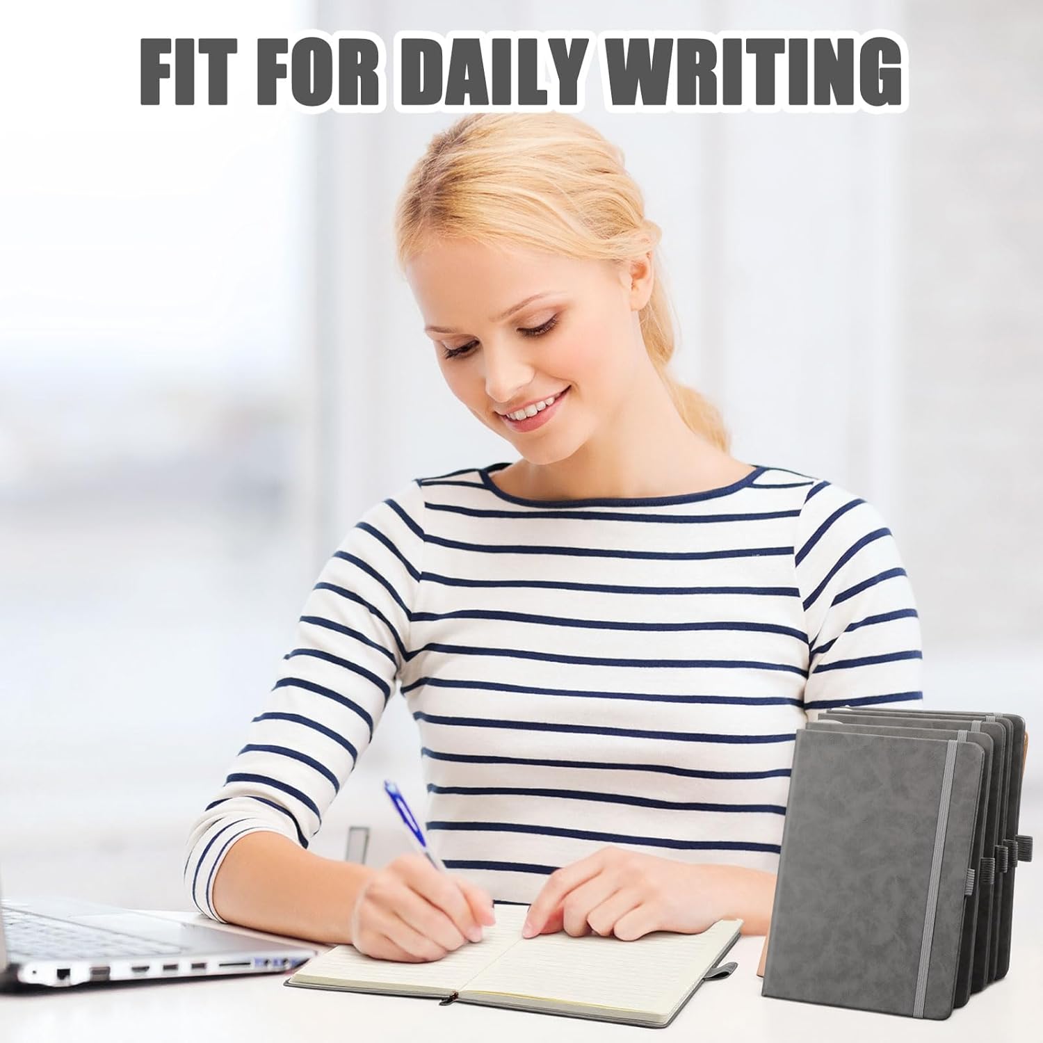 Laumoi 28 Pack PU Leather Lined Notebook Journal Bulk A5 Hardcover Journaling Notebook Wide Ruled 5.5 x 8.2 Inch Journal with Pen Holder for School Business Work Writing(Grey,Simple)