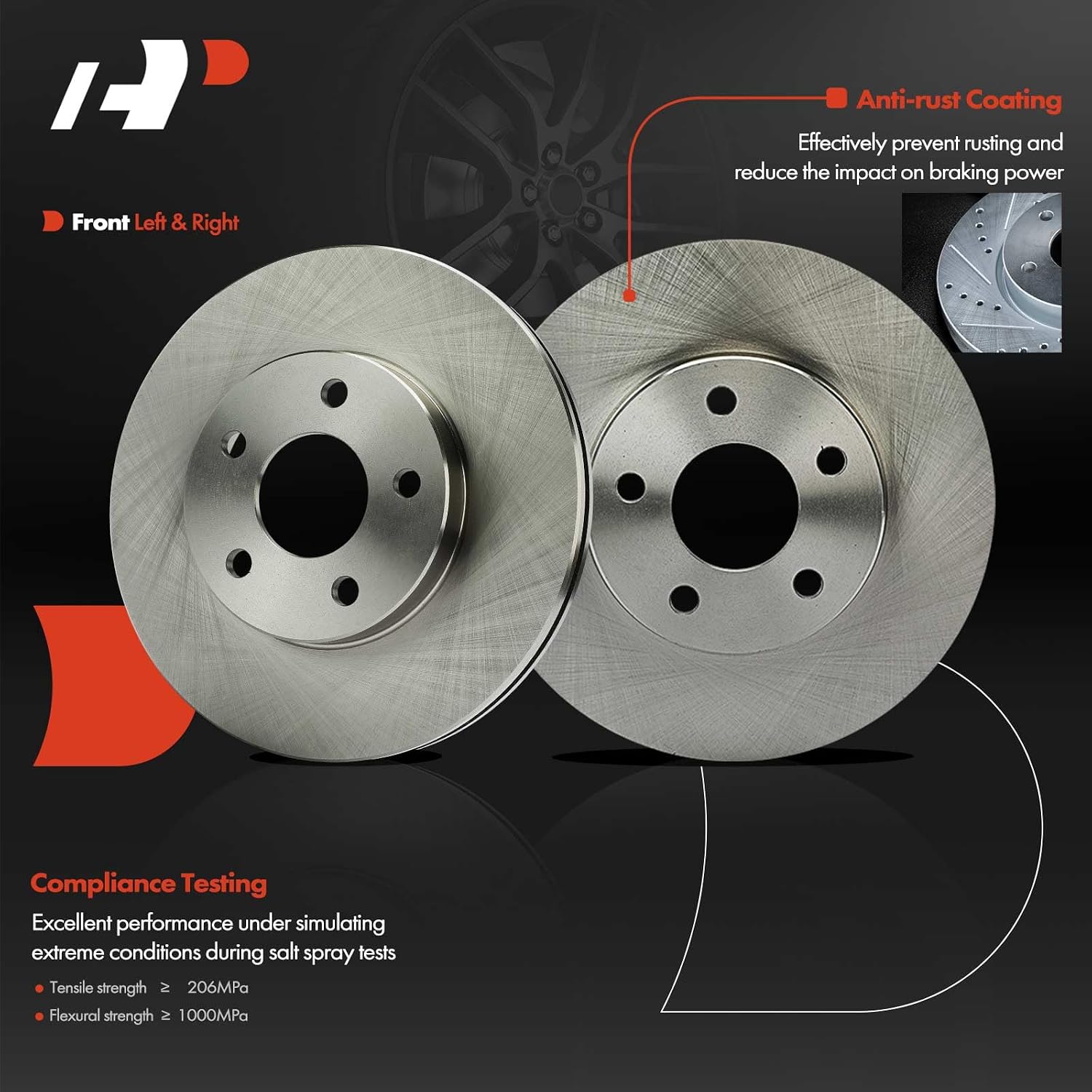 A-Premium 11.02 inch (280mm) Front Vented Disc Brake Rotors + Ceramic Pads Kit Compatible with Chevrolet and Pontiac Models - Cobalt 2007-2010, G5 2007-2009, 5-Lug with Rear drum brakes, 6-PC Set