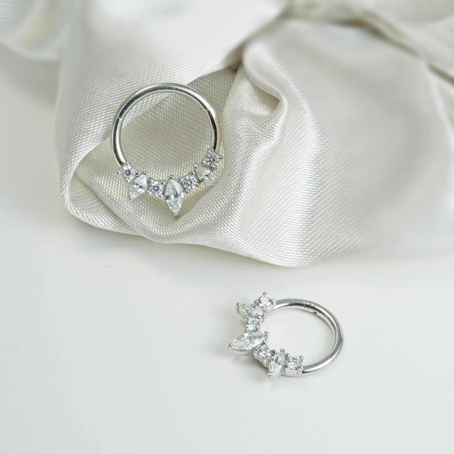 16G Septum Ring Surgical Steel Daith Earring, CZ Gemstone Septum Clicker Daith Piercing Jewelry - Image 6