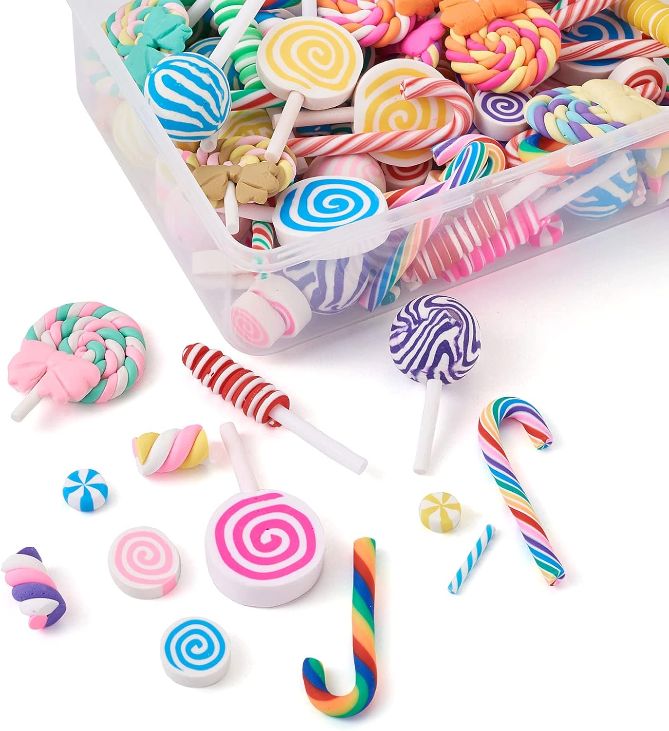 140Pcs Assorted Polymer Clay Candy Sweets Lollipop Marshmallow Charms Colorful Slime Cute Bead Cabochons Embellishments No Hole for DIY Craft Making Ornament Scrapbooking Decoration