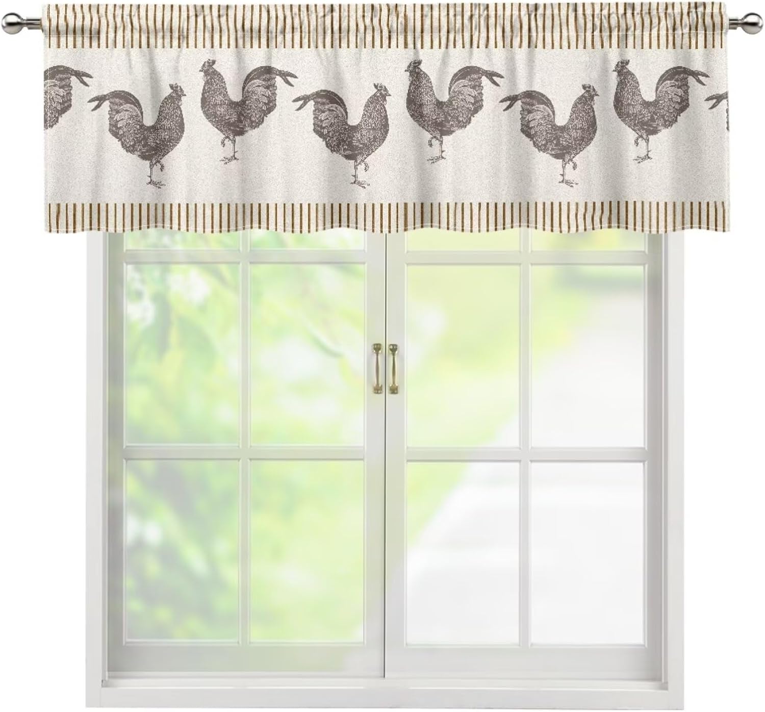 Chicken Farmhouse Valance Curtains for Kitchen, Rustic Rooster Farm Country Print Decor Black White Checkered Backdrop Window Treatments, Rod Pocket Drapes for Living Room, 54x18in 1P+27x24in 2P
