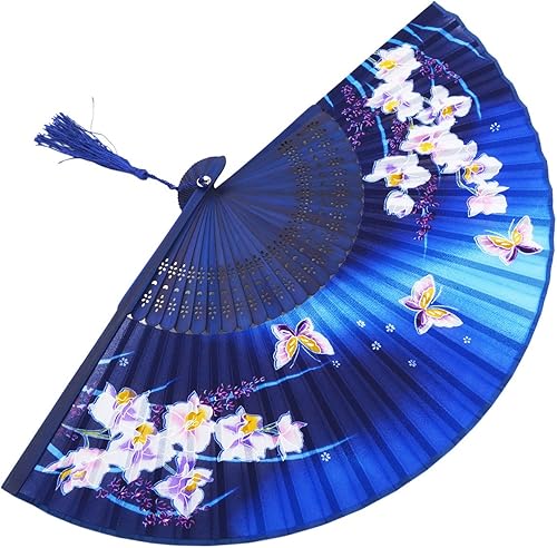 Miniatura 2 de Amajiji Abanico plegable de mujer, de 8.27 pulgadas, estilo chinojaponés, estilo retro vintage