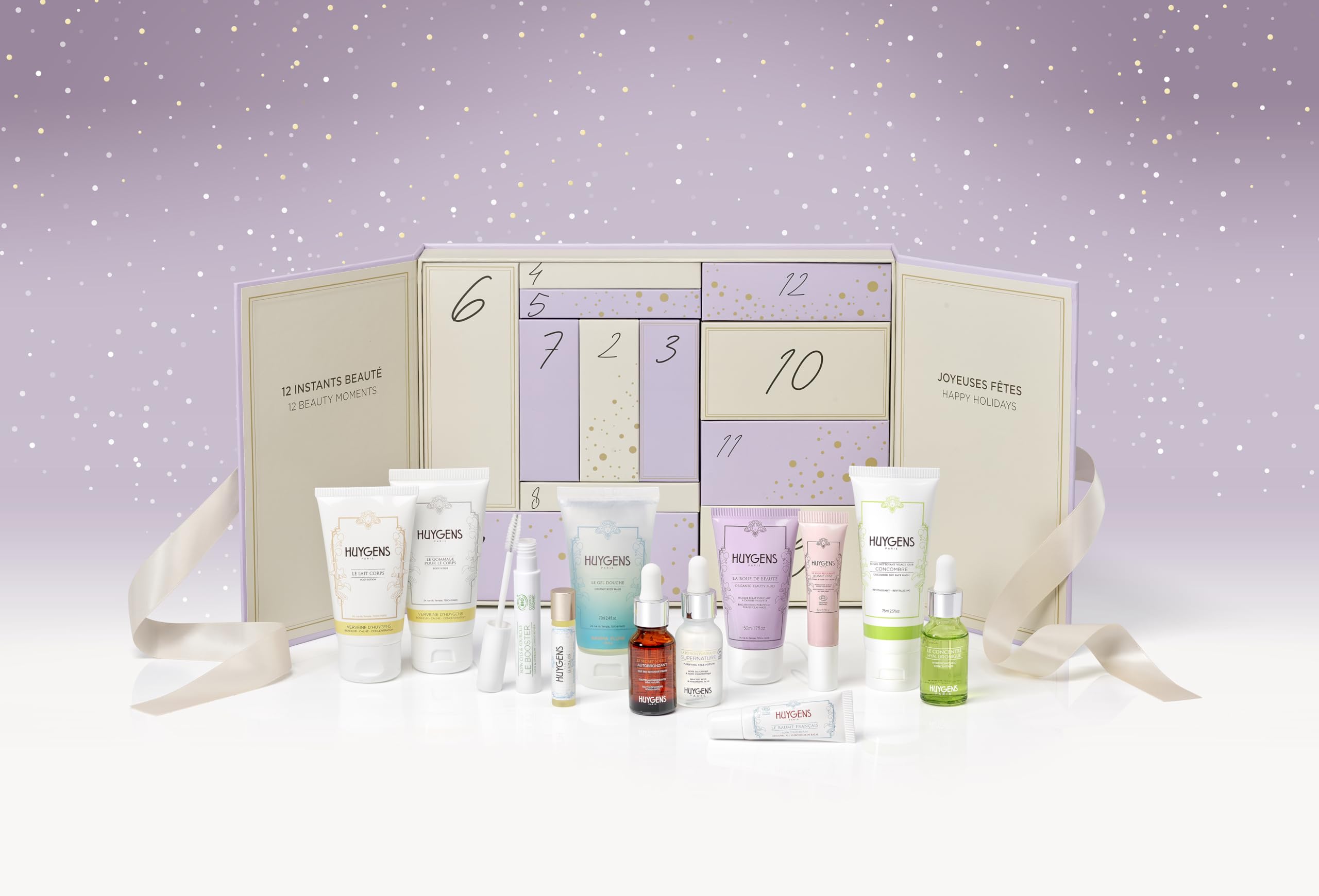 DERNIÈRES PIÈCES - HUYGENS Calendrier de l’Avent Beauté – 12 Surprises Soin Visage et Corps Bio & Vegan – Valeur 210€ – Fabriqué en France