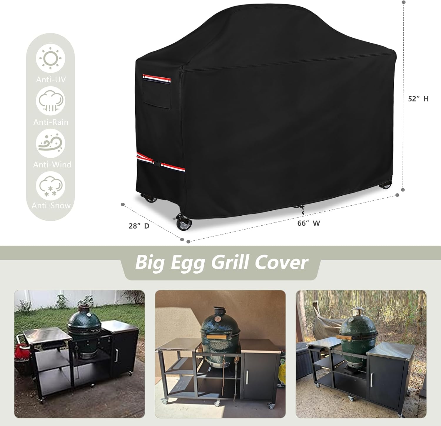 Grill Cover for 64 Inch Big Green Egg Grill Table, Waterproof Heavy Duty Outdoor Grill Cover, Kamado Ceramic BBQ Grill Cover, XL Green Egg Cover, Grill Cart Cover