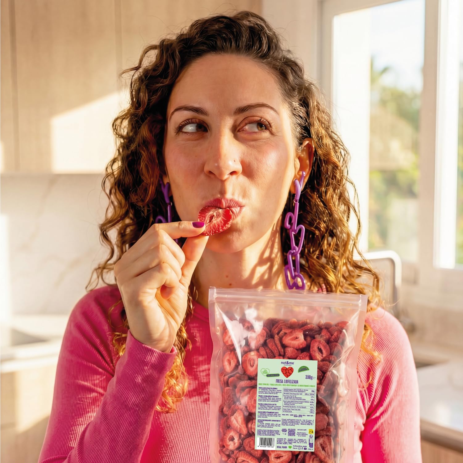 nut&me Fresa liofilizada en rodajas 350 gr | 100% Fresas naturales deshidratadas | Naturalmente dulces | Sin azúcares añadidos, aditivos, OGM y Gluten | Retenido de Vitaminas | Vegano