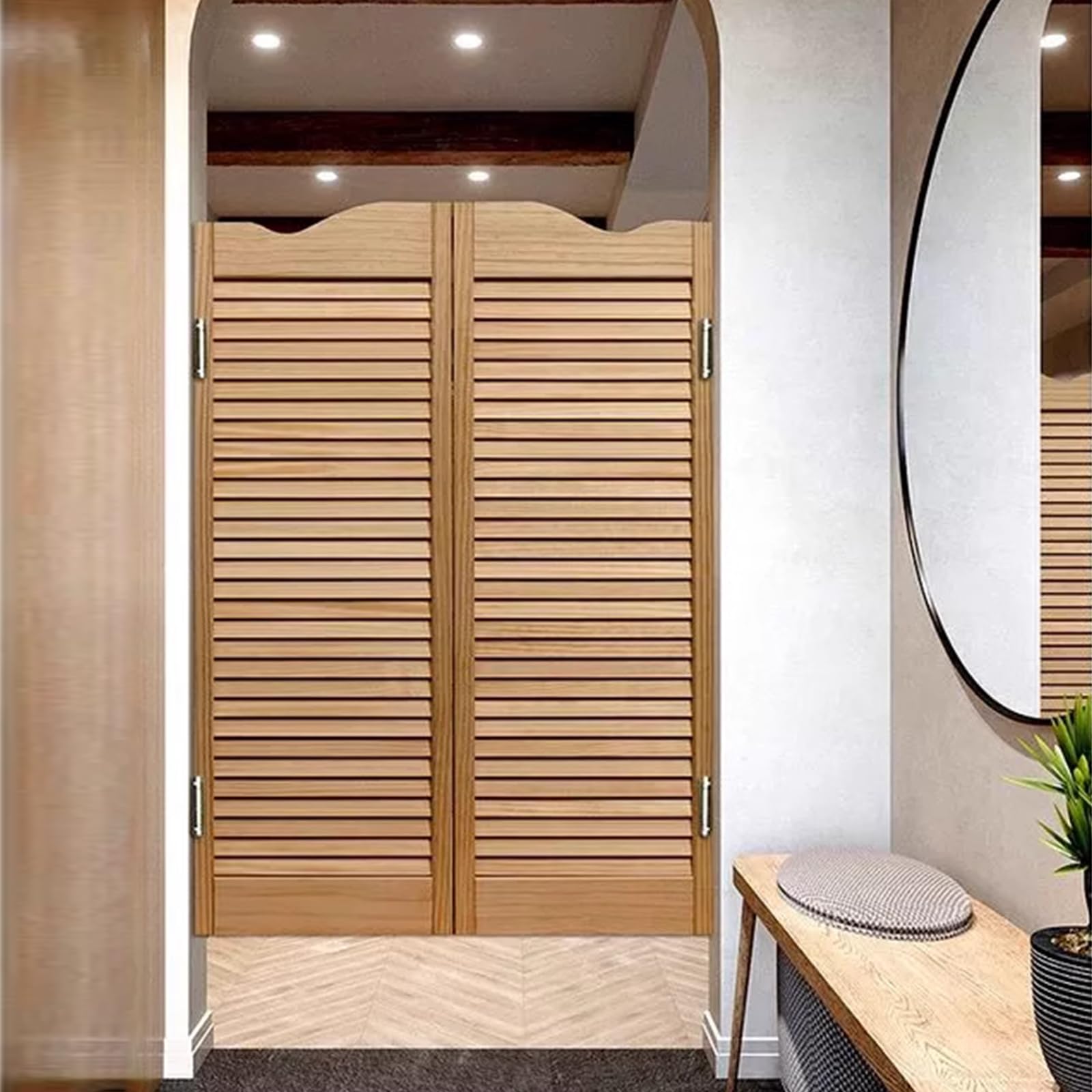 Porte battante à persiennes, porte intérieure en bois massif avec charnières, séparation de décoration d'intérieur pour couloir, cuisine, bar, entrée