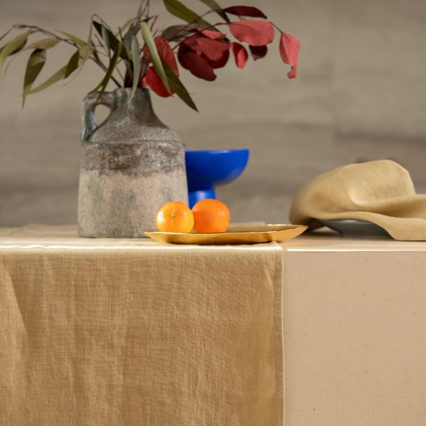 Linen Table Runner 60 inches Long - 100% Pure Linen Flax - Stonewashed European Linen Table Runner (Royal Creme, 14 x 60 Inch) - for Dining, Fall, Autumn, Thanksgiving