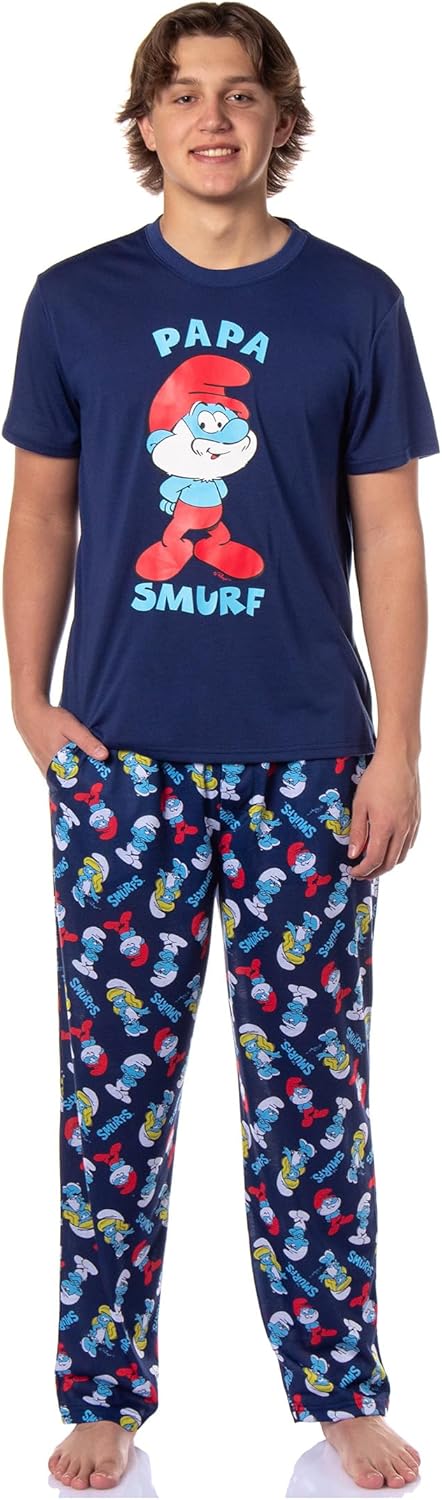 INTIMO The Smurfs Pjs Mens Papa Smurf Short Sleeve Shirt And Pants Pajama Set