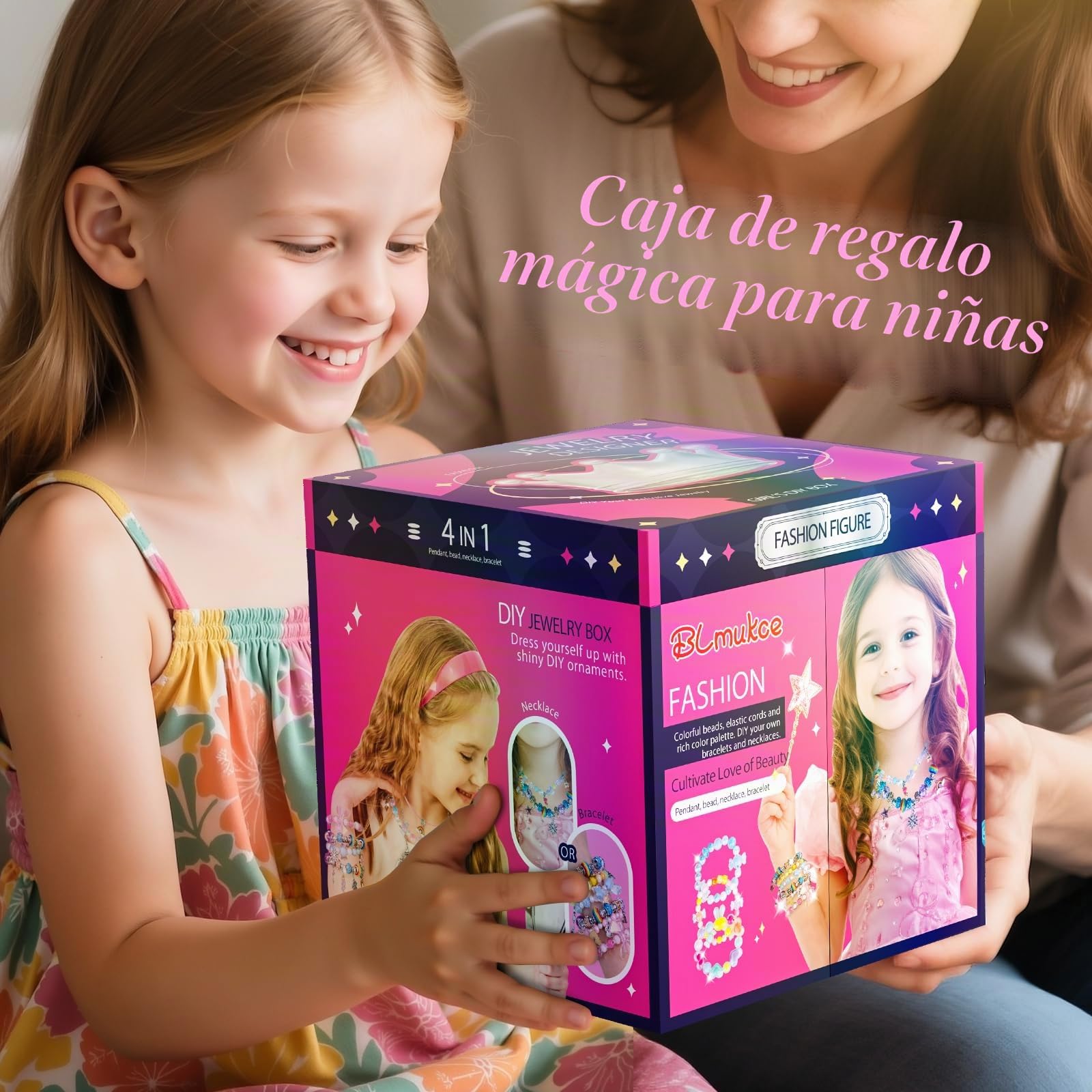 BLmukce Set de joyería DIY para niños – pulsera y cuentas DIY para niñas con cuentas, dijes y accesorios para collares, regalo de cumpleaños y Navidad (4-12 años)