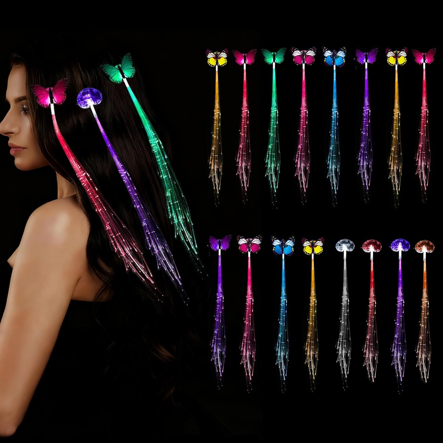 32 Pack Light Up Hair Accessories Braid, Glow in the Dark Party Supplies Favors for Women Girl, Light Up Braid Extension Clips Neon Rave Party Festival Accessories