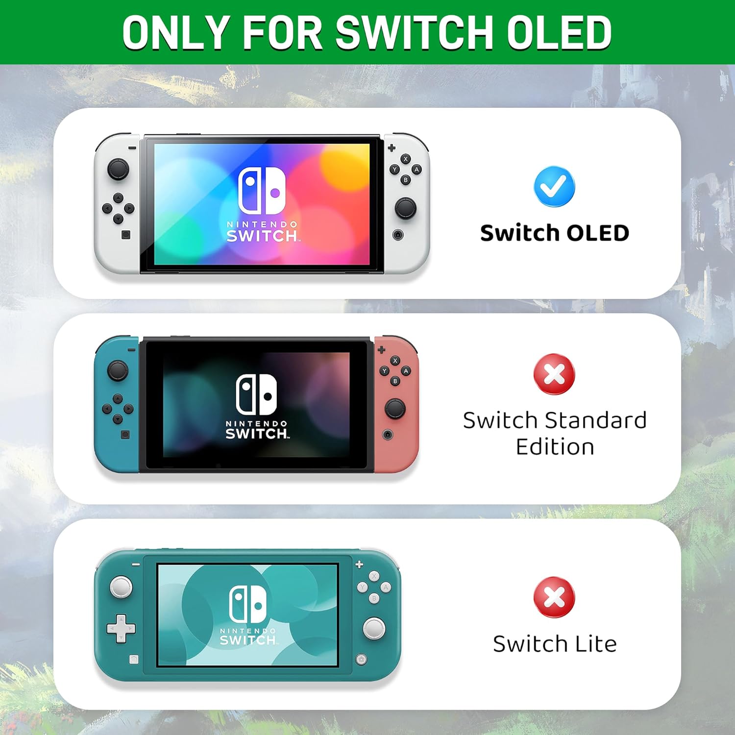 GLDRAM Theme for Zelda Protective Case Compatible with Nintendo Switch OLED, Anti-Scratch Accessories Bundle for Tears of the Kingdom with Dockable Switch OLED Skin Cover, Screen Protector & Thumb Cap