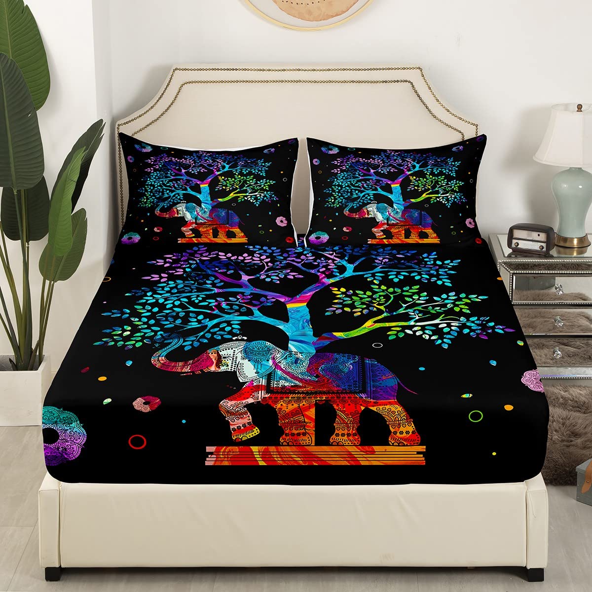 Loussiesd Set di lenzuola con angoli per bambini e ragazzi, motivo animali selvatici 3D, con stampa elefante, set di biancheria da letto leggero, 3 pezzi per letto matrimoniale