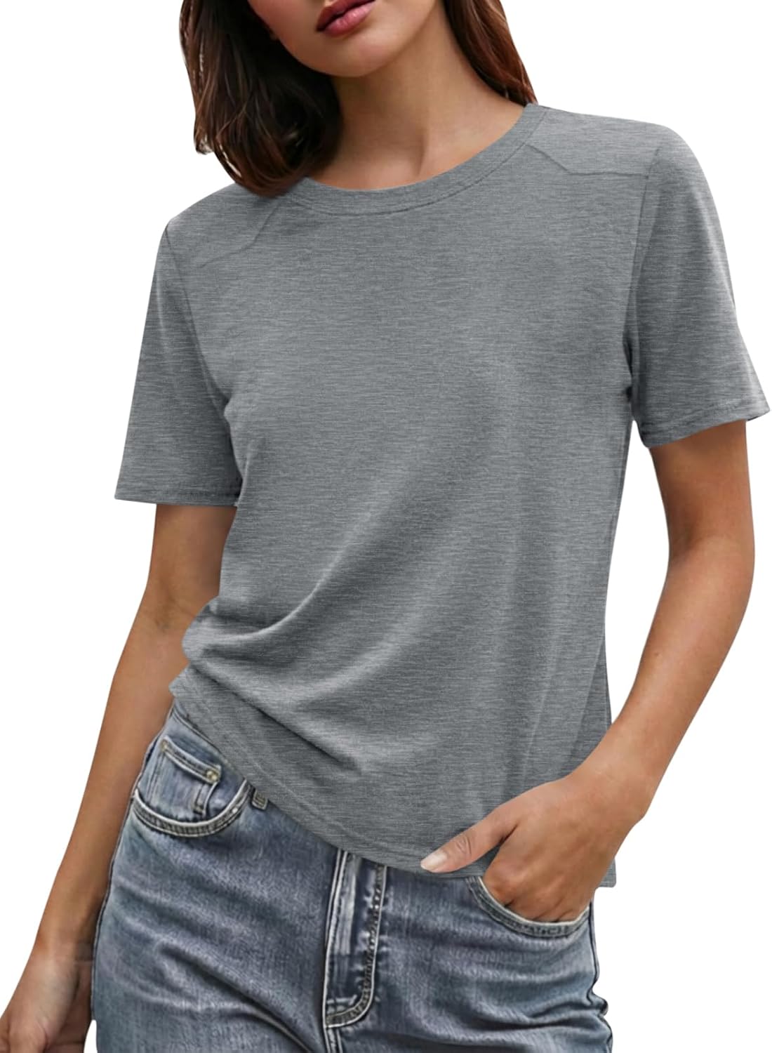 Cicy Bell Womens Summer Short Sleeve T-Shirts Trendy Casual Crew Neck Tops Loose Fit Basic Tees