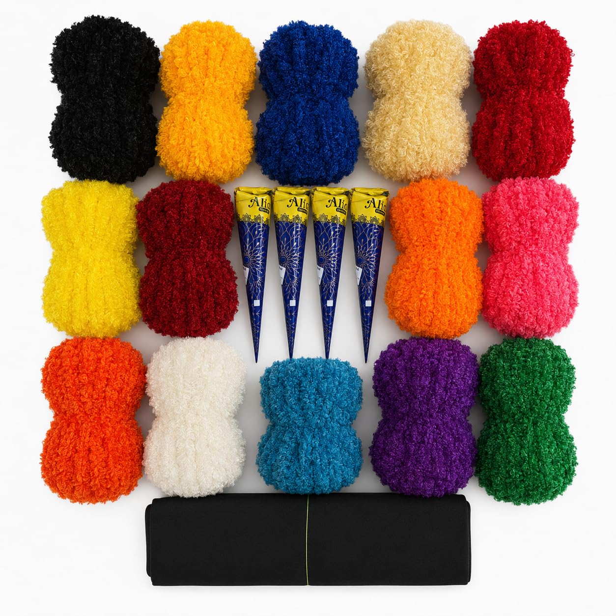 Feather Wool Yarn for Rangoli, 15 Multi-Colour Wool Balls 600gm with Fabric Glue, 2 Base Material 20x20 inch, DIY Decor Kit-image-41