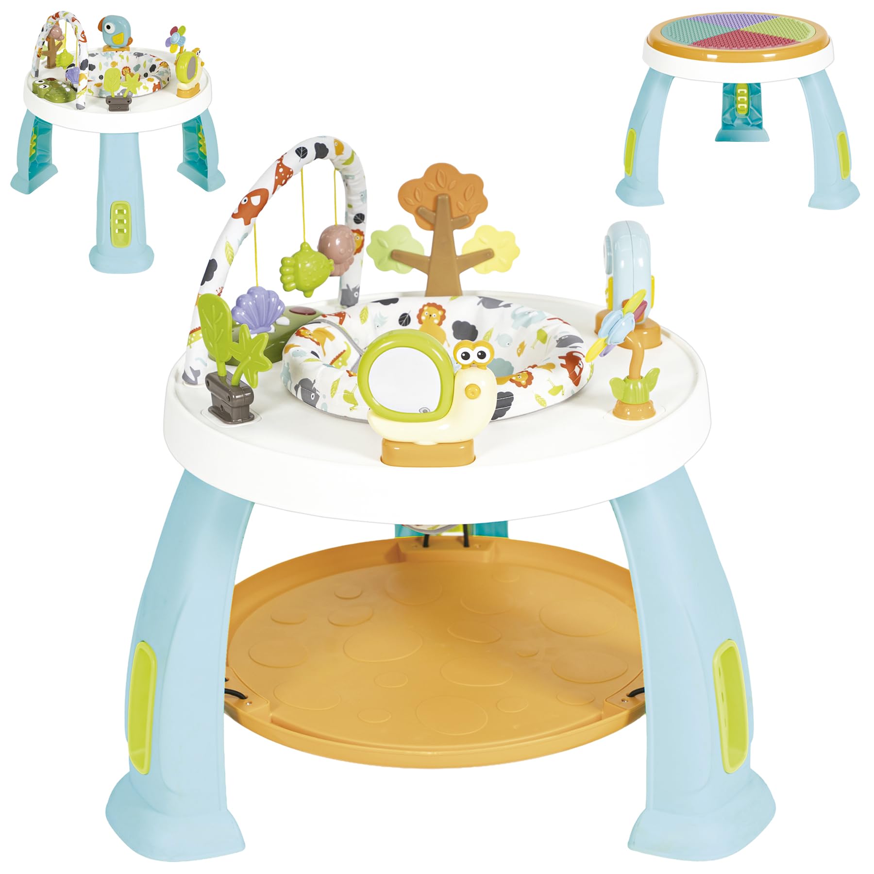 Olmitos - Centro de Actividades 2 en 1 para bebé con Saltador CROK - Mesa de Juegos y Juguetes Desmontables | Asiento Giratorio 360º y Plataforma Ajustable (Animals)