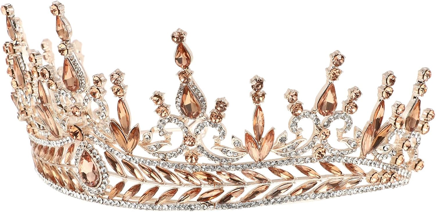 TEHAUX Baroque Rhinestone Bridal Crown Headdress Alloy Tiara Wedding Hair Accessory Rose Gold for Bride Prom Party