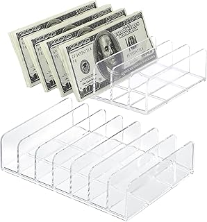 Mail Organizer Cash Tray for Sorting Mail, 7 Slot Desktop File Holder Bill Divider Trays Clear Money Budget Tray for Envelopes Document Eyeshadow Makeup Palette, 2 Packs