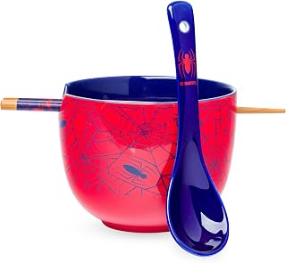Silver Buffalo Marvel Avengers Spider-Man Ceramic Ramen Bowl with Chopsticks and Spoon, 20 Ounces