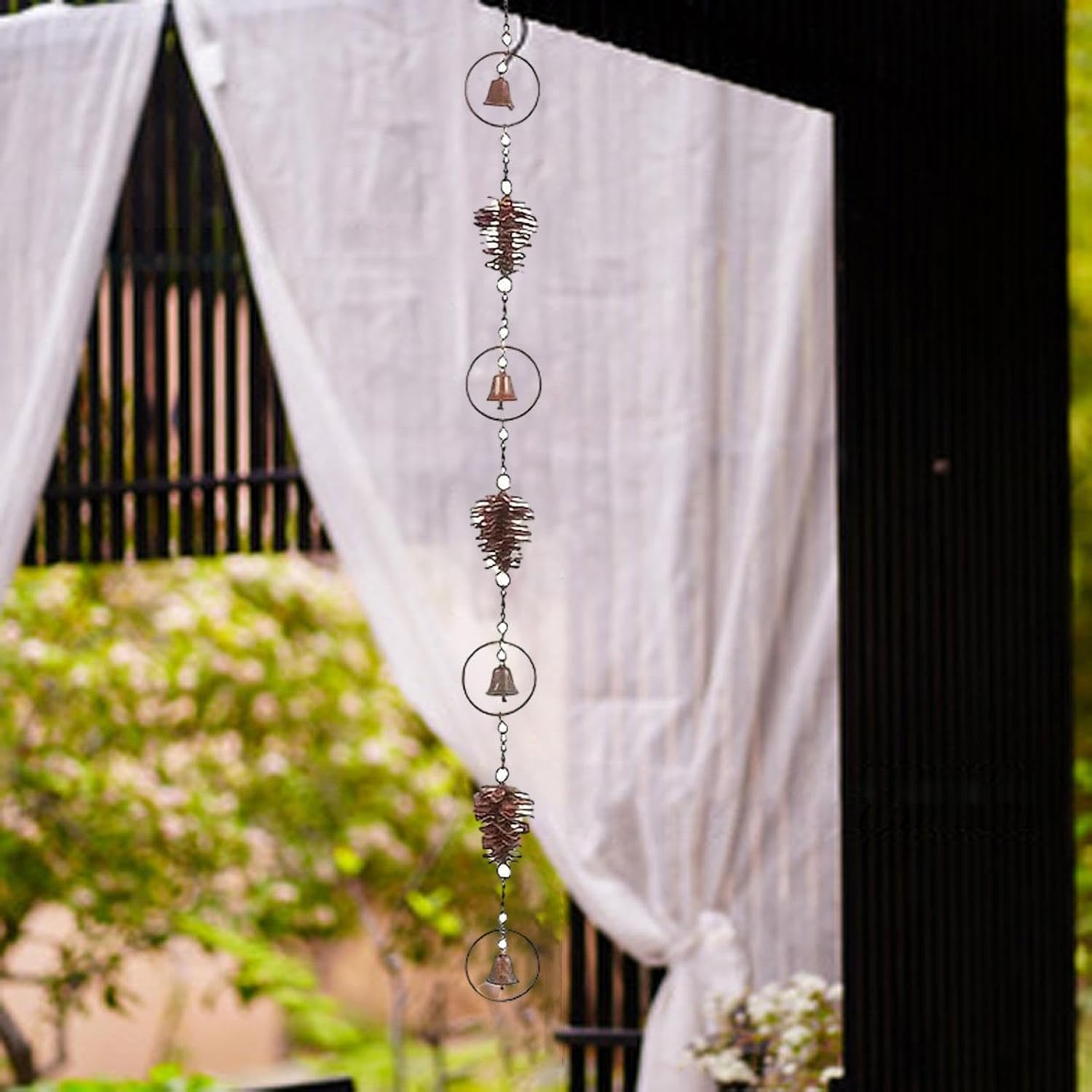 Gralara Pinecone Rain Chain Drain Gutter Chain Durability, Decorative Metal, Rainwater Diverter Hanging Rainchain for