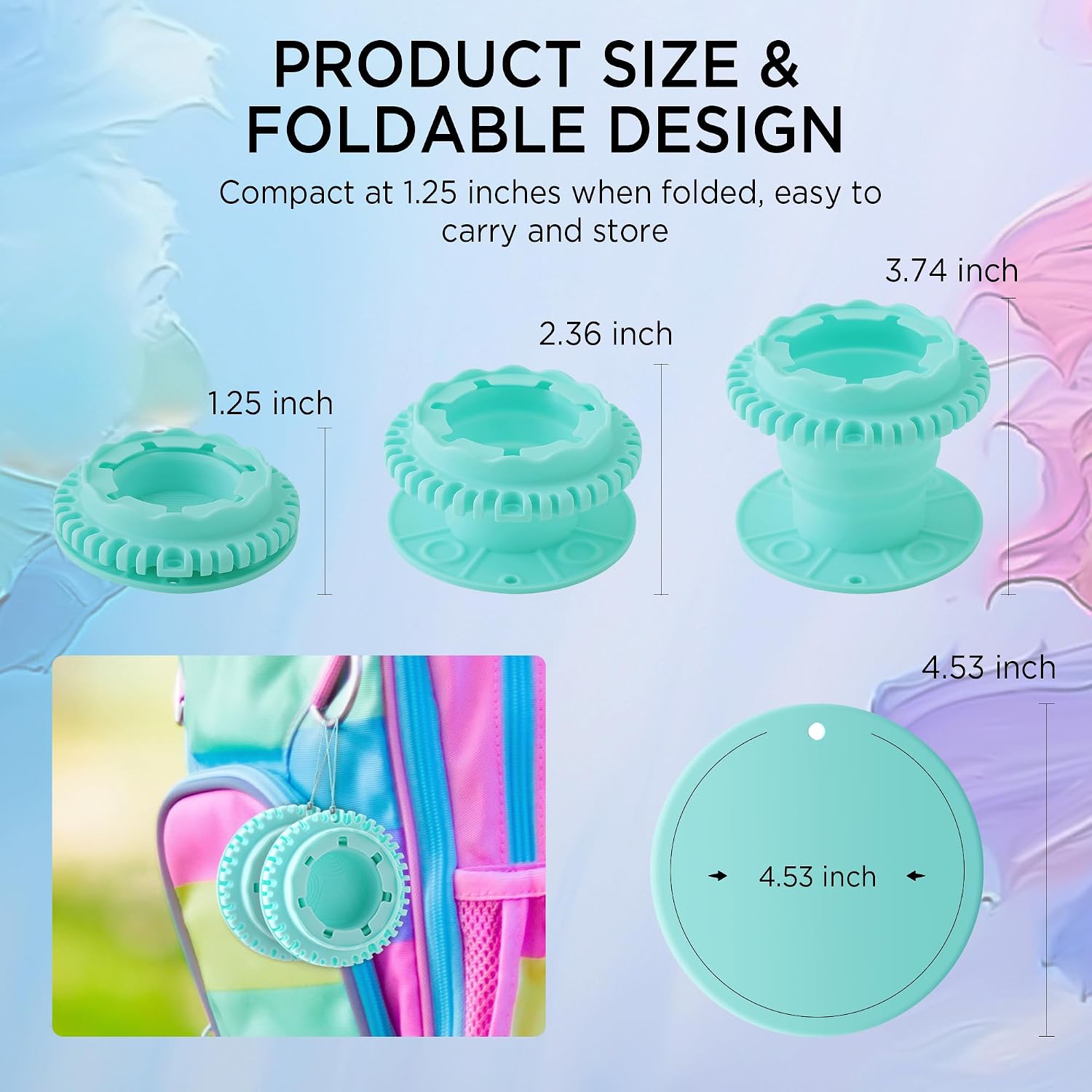 SESENSE Paint Brush Cleaner - Foldable Silicone Paint Brush Cleaner Rinse Cup with Palette and 40 Brush Storage Holder for Classroom Studio Outdoor Painting (1, Light Blue)