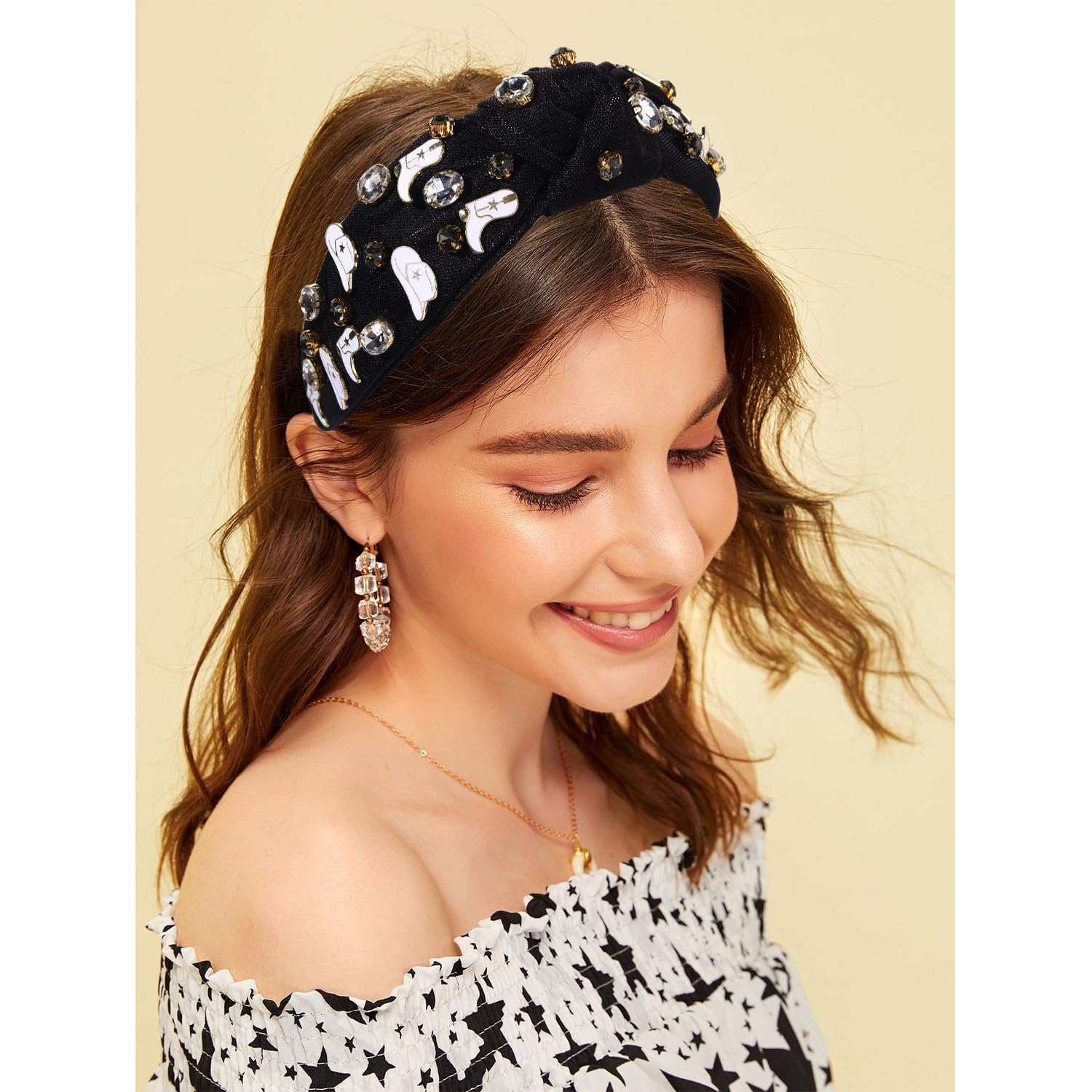 Western Knotted Brown Headband Women Cowgirl Rhinestone Crystal Hair Accessory Amazon.com: MOLOCH Western Cowgirl Headband for Women Cowboy  main image 2