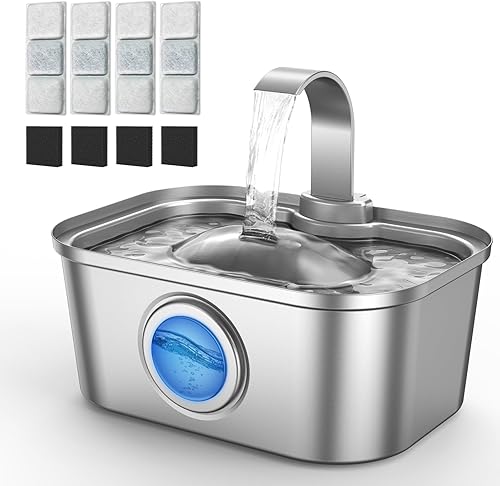 Miniatura 8 de Bobo&Dragon Fuente de agua para gatos de acero inoxidable, fuente de agua para gatos de 124 oz3.5 L, dispensador automático de agua para perros