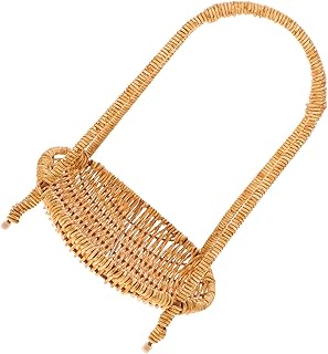 LALAFINA Caramel Color Handwoven Snack and Fruit Basket 25.5x22cm Sturdy Woven Storage Basket with Handle for Kitchen and Dining Tabletop Use