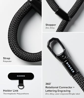 Ringke Holder Link Flow Finger Ring Phone Wrist Strap, Adjustable Lightweight Soft Charm with Tether Tab, Travel Essentials