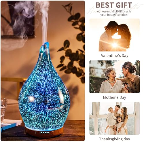 Miniatura 8 de Porseme Jarrón Aladdin de 9.5 fl oz + 3.4 fl oz de aceite esencial de volcán difusor de vidrio 3D aromaterapia humidificador ultrasónico,