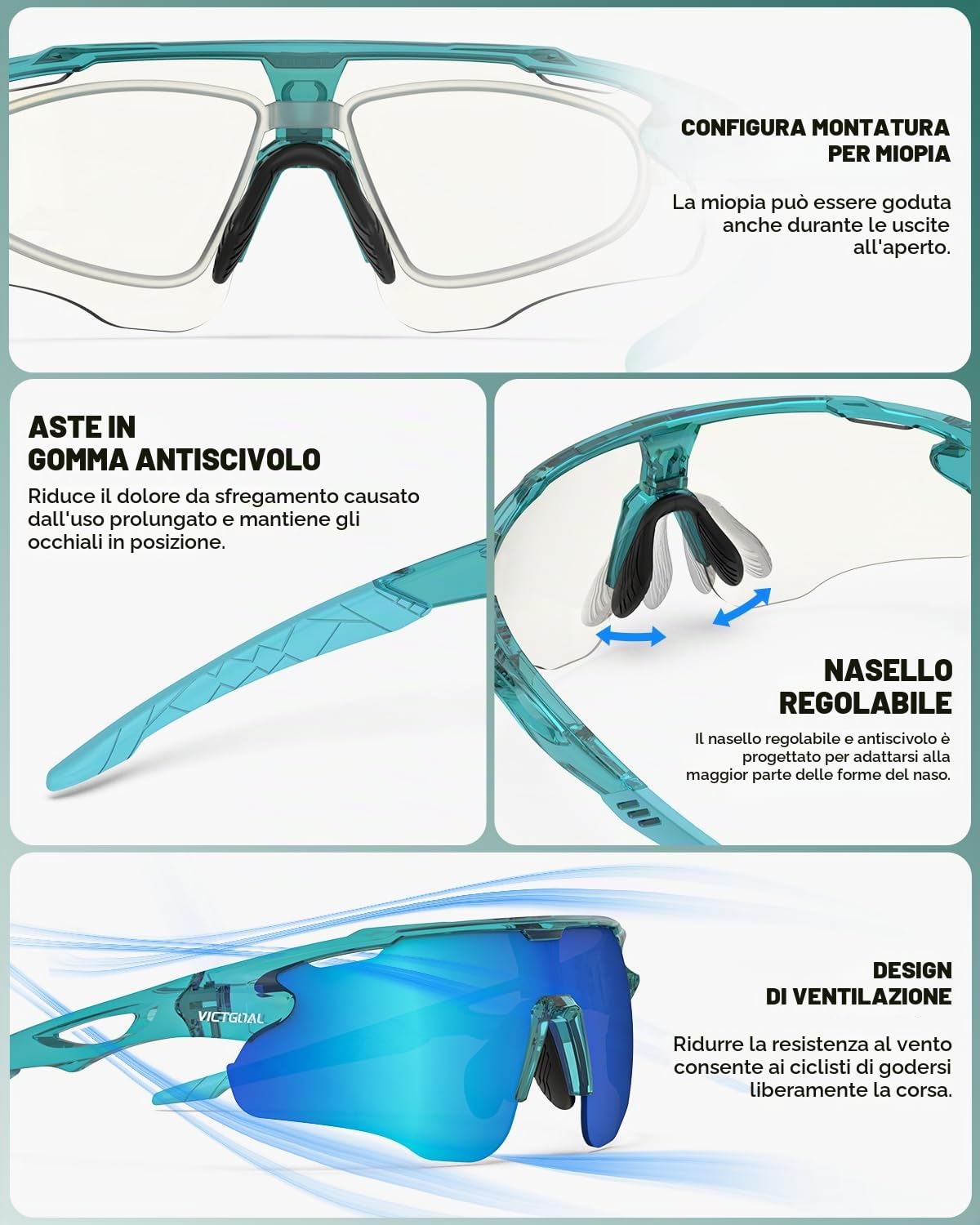 VICTGOAL Occhiali da Ciclismo Fotocromatici da Corsa per Uomini e Donne, Occhiali da Sole da Ciclismo con Telaio TR90 e Protezione UV Occhiali Sportivi per la Corsa in Bicicletta