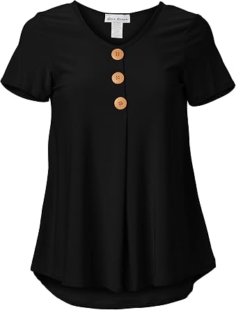 Star Vixen Womens Elbow Sleeve Button Front Flowy Tank Top with Pleated Detail