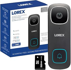 Lorex 2K Wi-Fi Video Doorbell | Outdoor Security Camera | Requires 16–24 VAC Doorbell Wiring | Color Night Vision | Motion Detection | 2-Way Talk | IP65 Weatherproof Rated | No Monthly Fees
