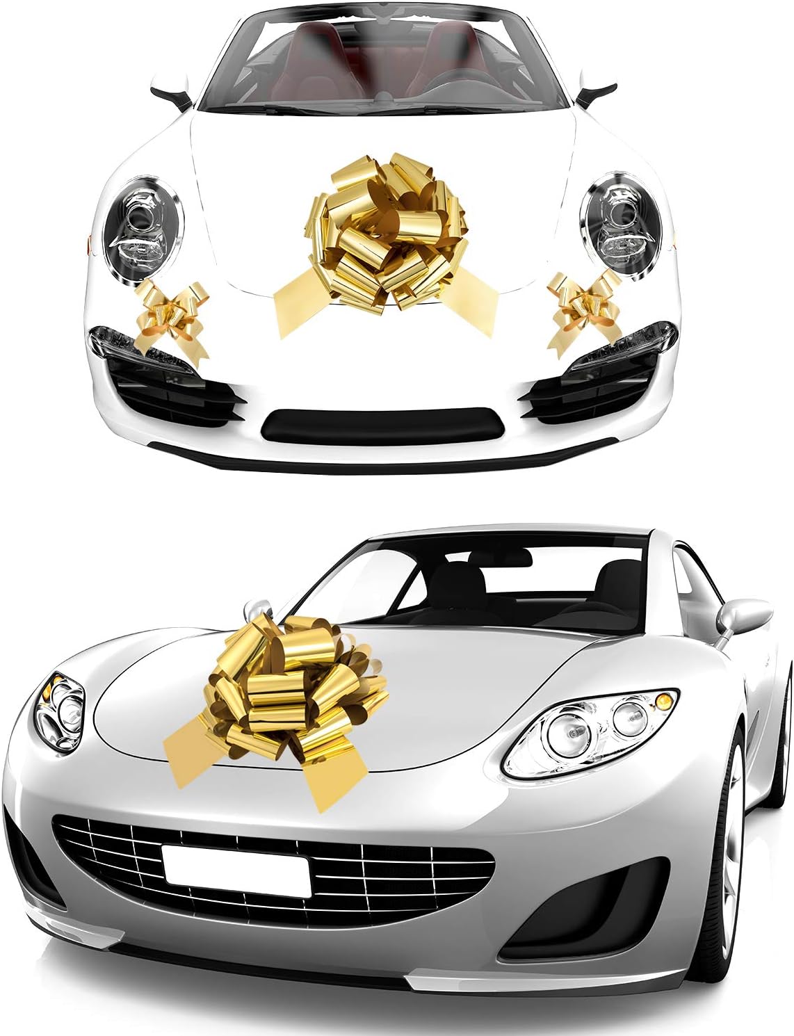 Whaline Golden Big Car Pull Bow with 2 Small Gift Bows for Wedding Car,Graduation,Birthday,Christmas Large Gift Decoration,Prom,Surprise Party,Boxing Day,New Houses Decor (16'')