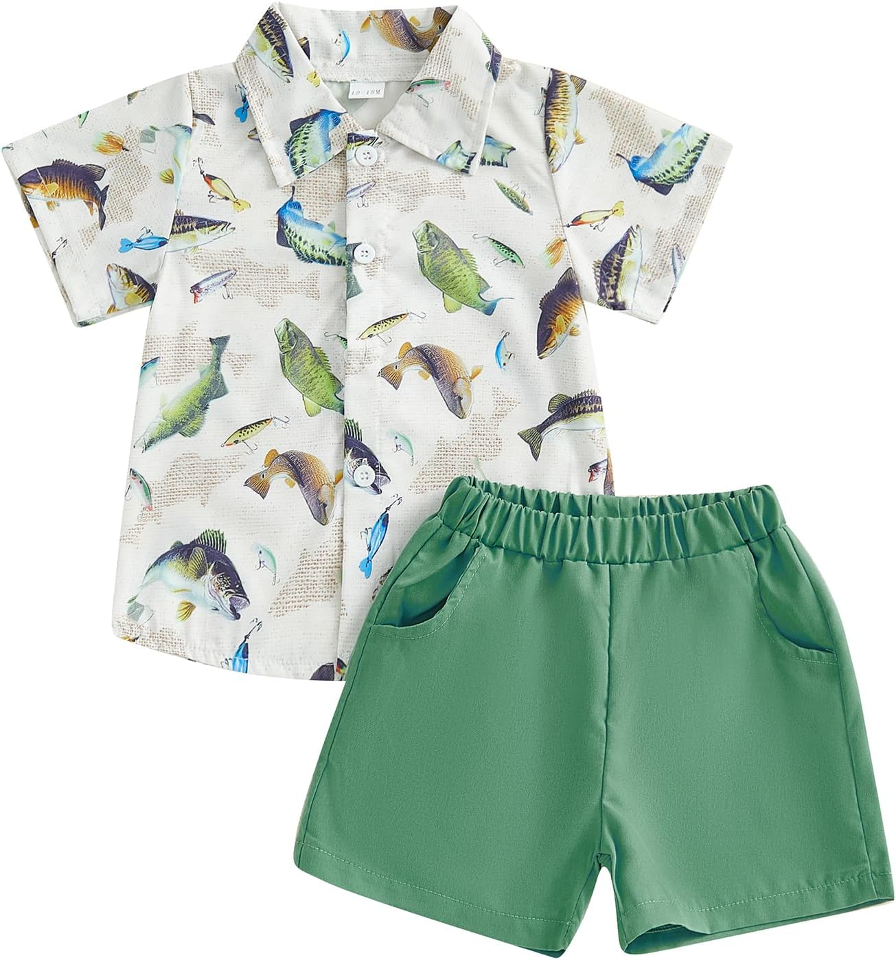 Gaono Toddler Baby Boy Fishing Outfit Fish Print Short Sleeve Button Down Shirt and Shorts Set 2Pcs Summer Clothes