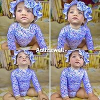 Vista 21 de Aalizzwell Traje de baño de una pieza de manga larga con sombrero para bebé niña Sirena cian