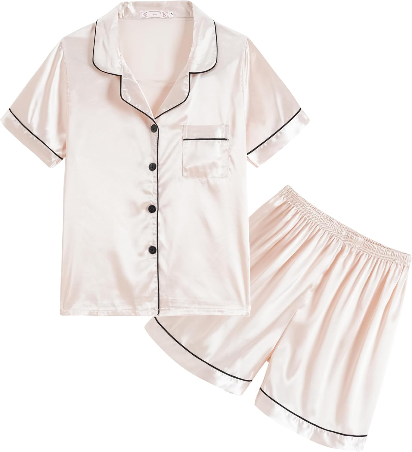 Hupohoi Unisex Kids Boys and Girls Pajama Sets Summer Short Sleeve With Shorts Sleepwear Silky Button Down Loungewear