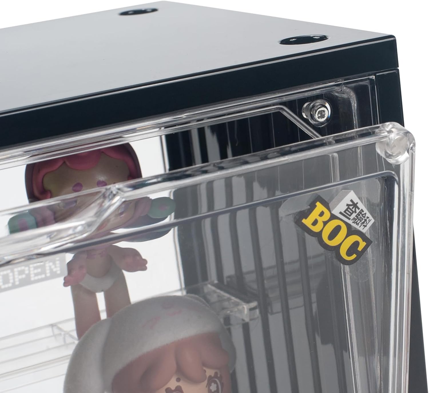 Clear Display Case for Figures, Acrylic Display Case for Collectibles, Adjustable Figure Display Case with Magnetic Door, Stackable Display Box for Action Figures, Pop Mart, Funko Pop (Black, 1 Pack)