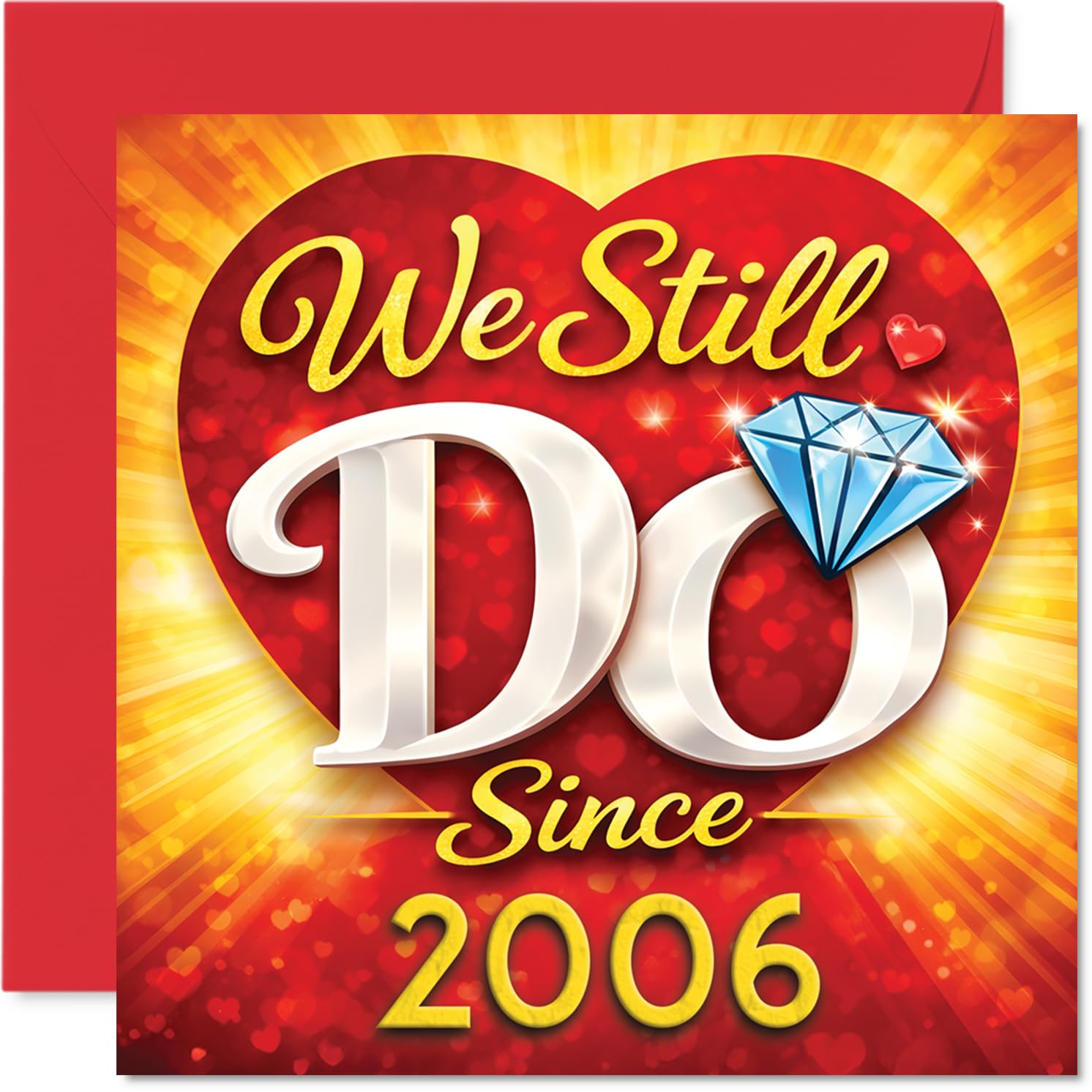 Romantic 20th Anniversary Card, Sparkling Hearts and Diamond Charm
