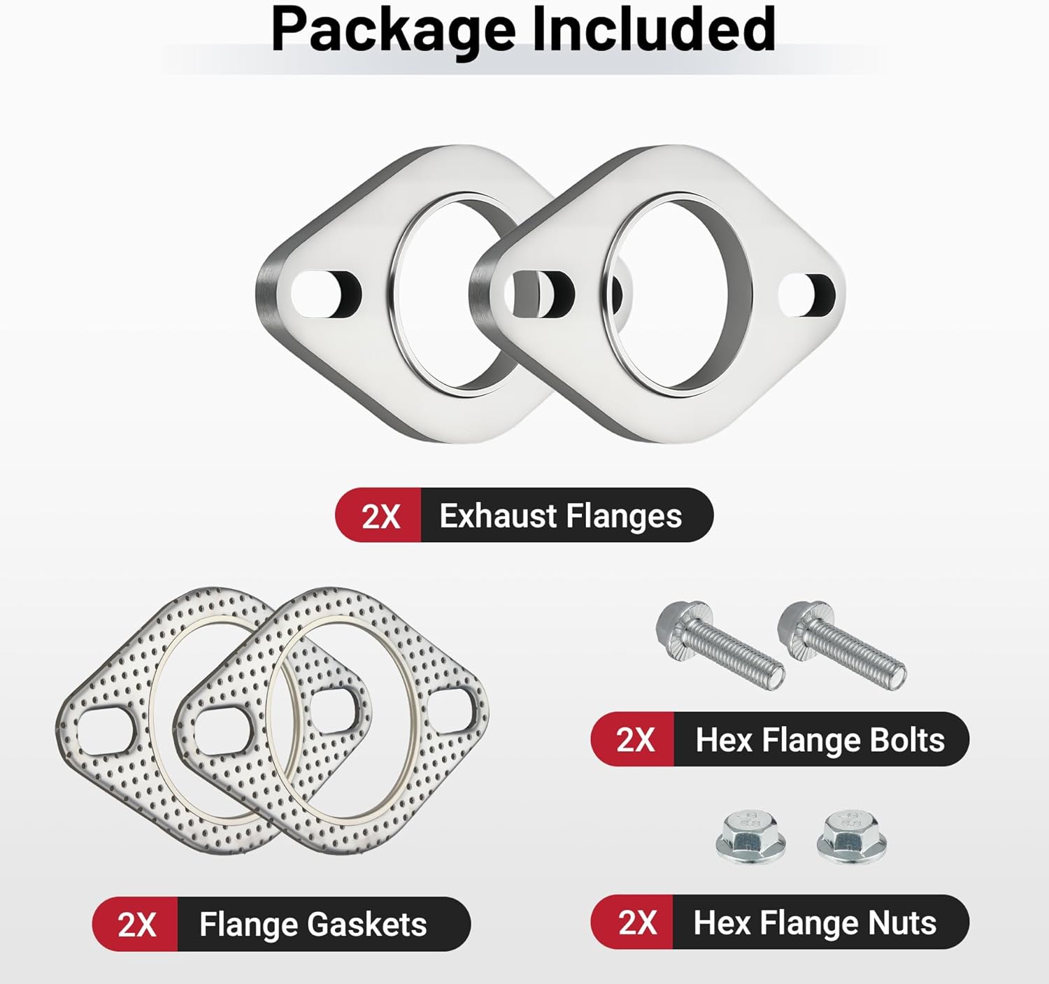 EVIL ENERGY 1.75 Inch 2 Bolt Exhaust Flange Connection Kit, Stainless Steel Exhaust Flange and Gasket Set with Bolts and Nuts, Exhaust Flanges with Flange Edge for Easier Welding, 2 PCS