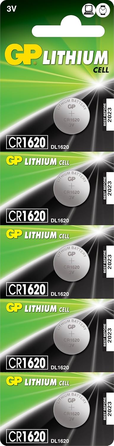 GP B atteries CR1620 1620 Boy Lityum Düğme Pil, 3 Volt, 5'li Kart, Gri