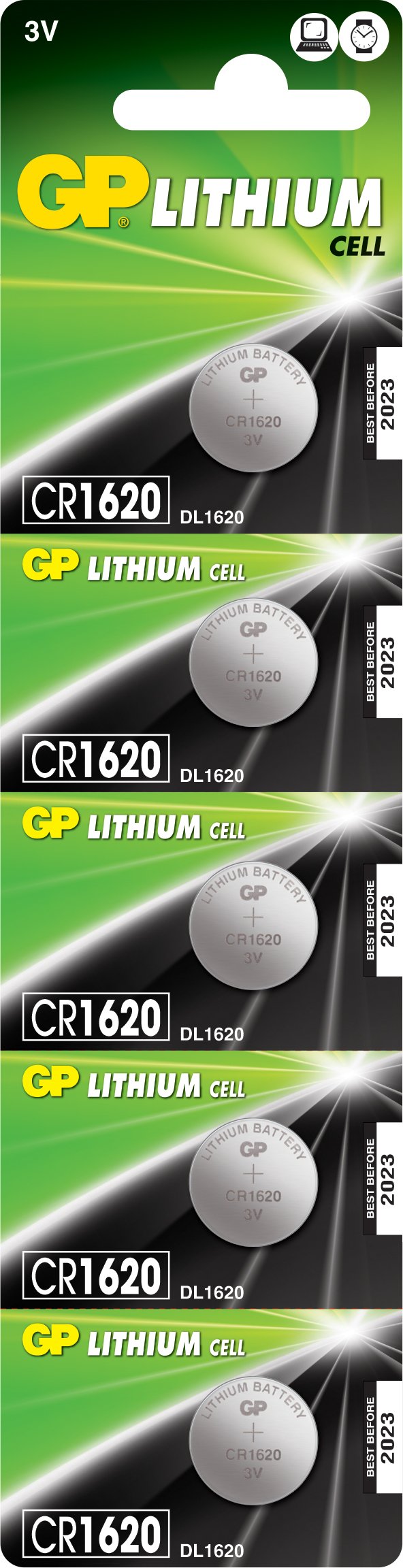 GP CR1620-7U5 Lithium-Batterie CR1620 (3 V) im Blisterpack – 5 Stück