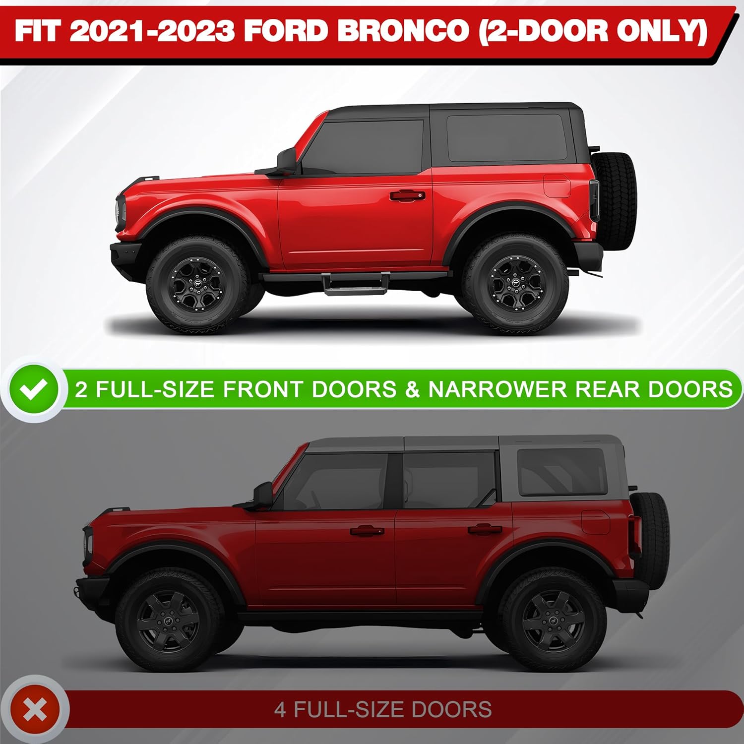 Bronco Running Boards Side Steps Replacement Compatible with Ford Bronco 2021 2022 2023 2024 2-Door with Original Rock Rails Removable Heavy-Duty Steel Side Bars Step Plates (2 Packs)