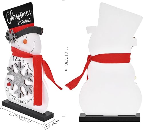 Miniatura 3 de Calendario de Adviento de cuenta regresiva de Navidad, decoración navideña de muñeco de nieve de madera, letrero rústico de Feliz Navidad, centro de