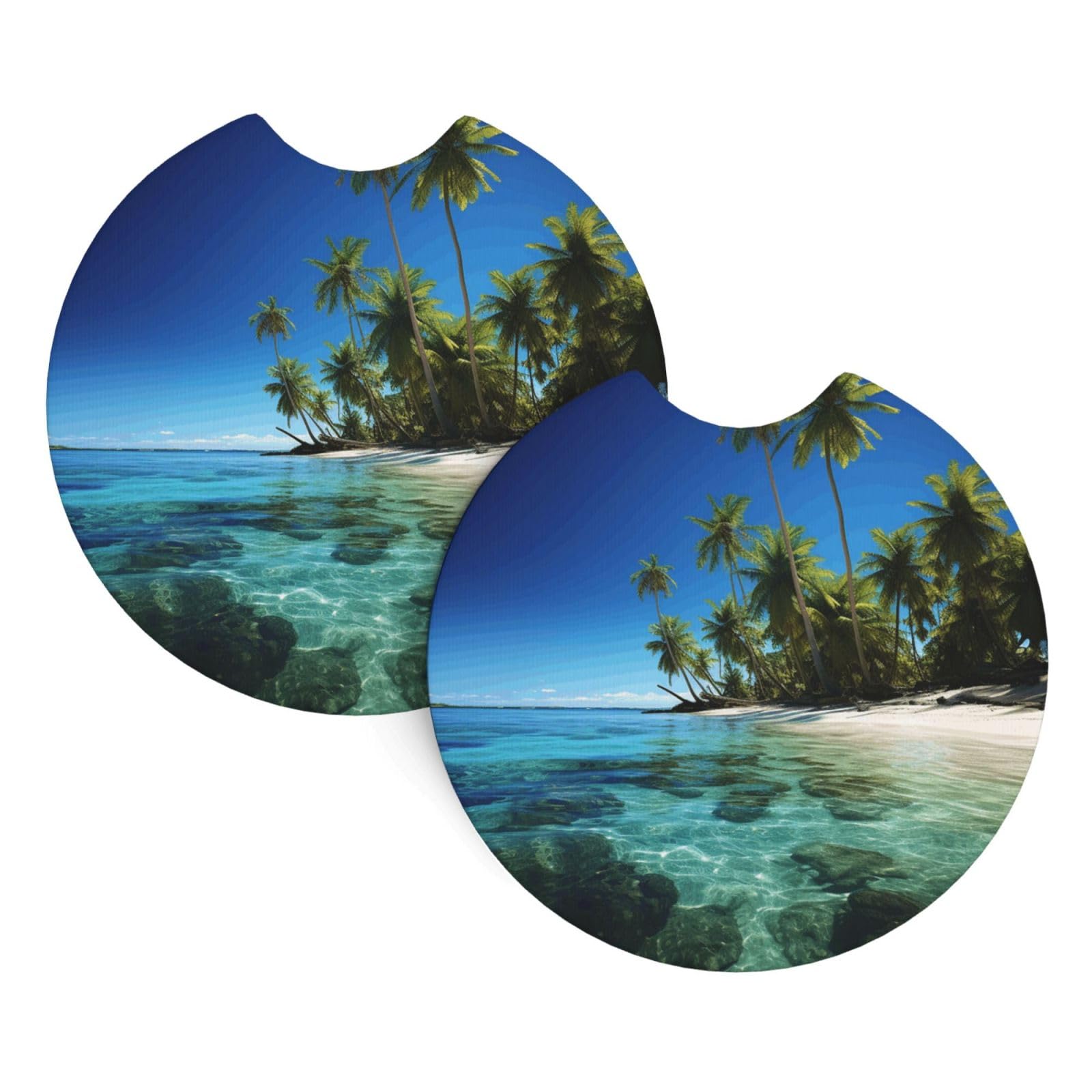 2 Pack Car Coaster for Cup Holders Palm Trees and Clear Sea Car Cup Coaster 2.7" Neoprene Non-Slip Automotive Cup Mat Universal Auto Car Interior Accessories for Women Men Cup Pad